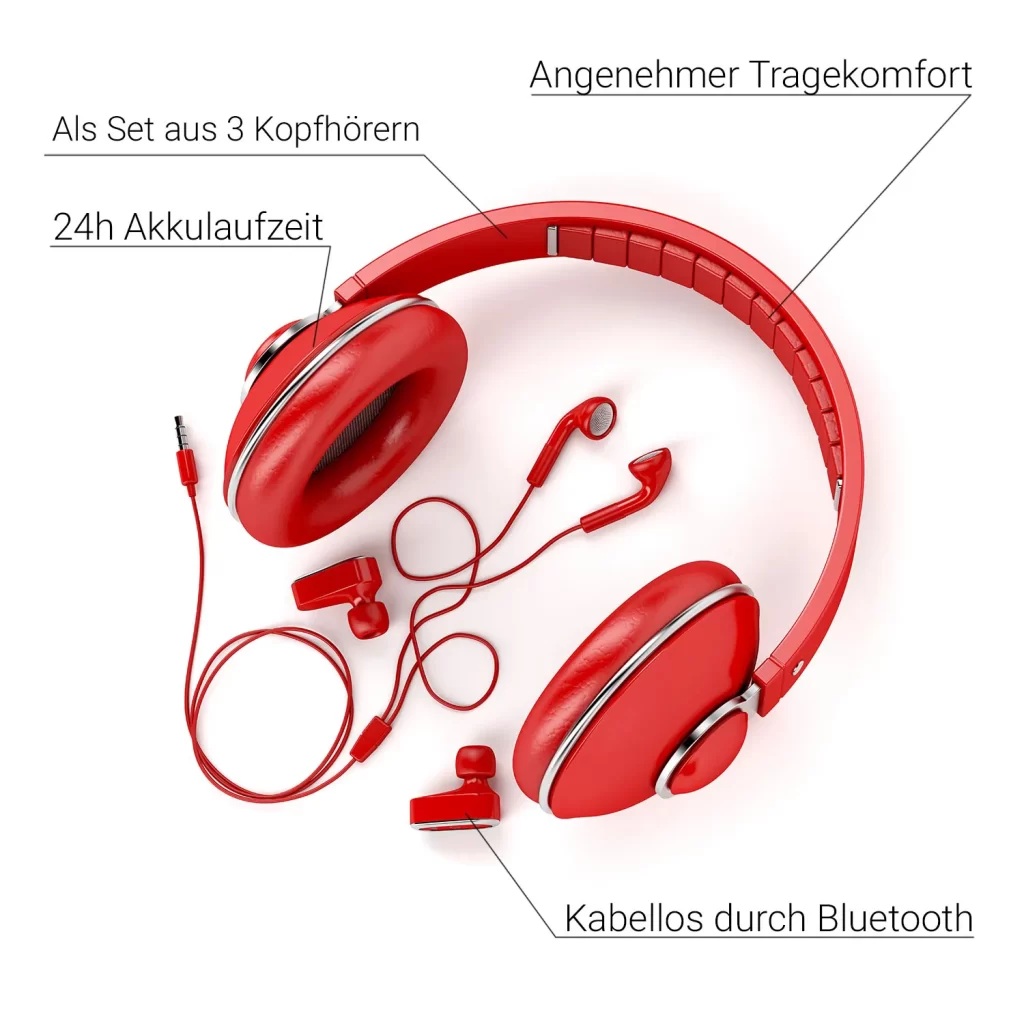 Textinformationen für ein Kopfhörer-Set